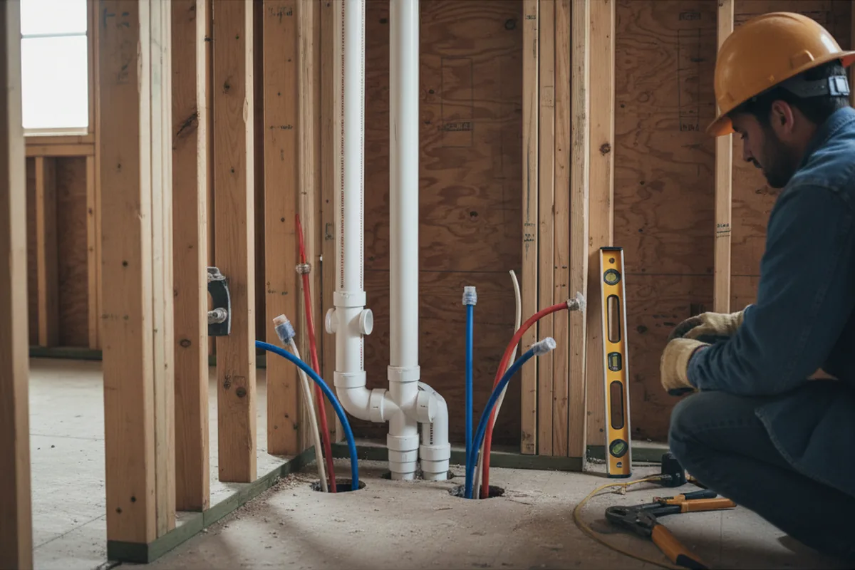 Drain and supply rough-in during Drain Cleaning in Guilford